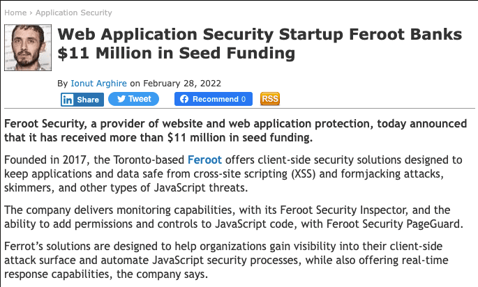 Web Application Security Startup Feroot Banks $11 Million in Seed Funding