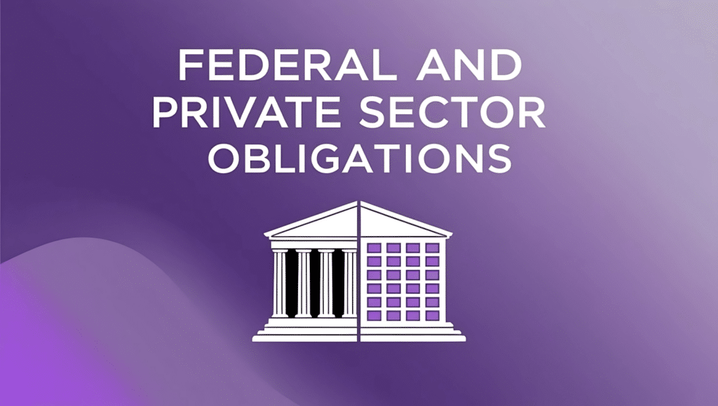 A government building merged with a private office icon, symbolizing shared cybersecurity compliance obligations.